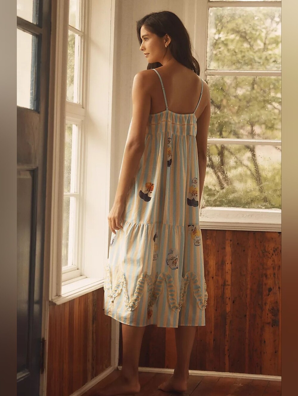 Anthropologie Nay Bellamy x LyreBird Striped Floral Midi Nap Dress Sleeveless - Picture 2 of 6
